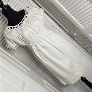 Context White Midi Dress with Intricate Trim